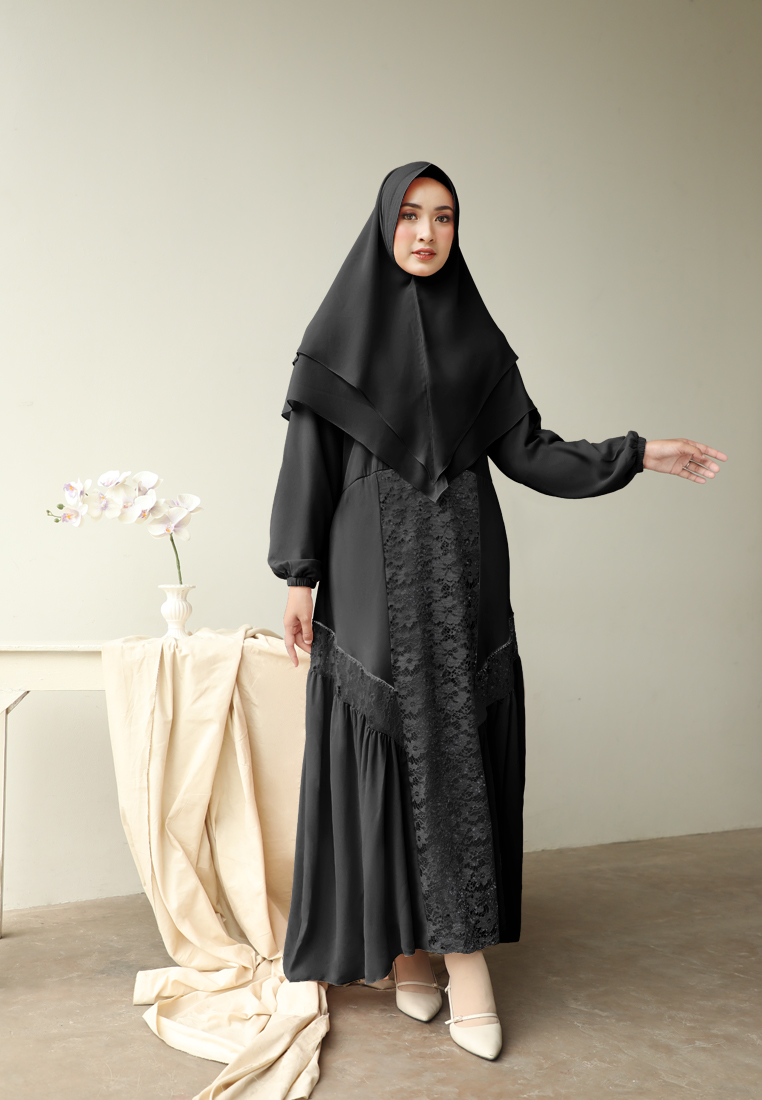 Zelena - Nara Dress Brukat | Gamis Khimar | Long Dress - Black