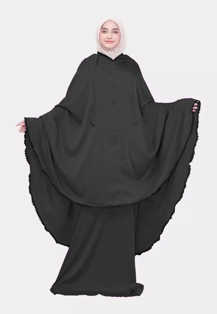 Zelena - Aury Prayer Set Renda | Mukena Jumbo Armany Silk 2in1 List Renda - Beauty Black
