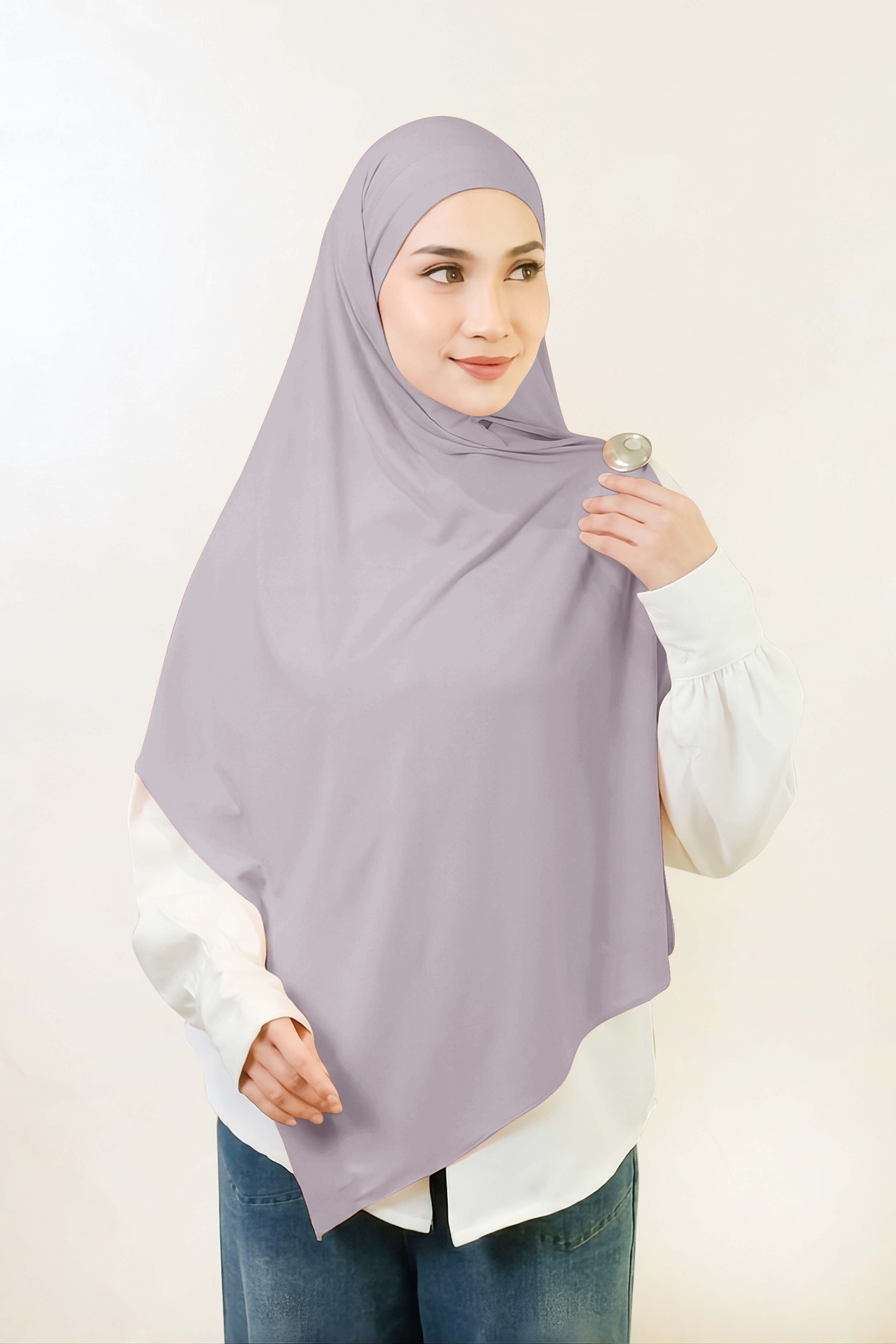 Zelena - Zaya Pashmina Bandana Instan | Hijab Instan Malay Jersey Premium - Silver Grey