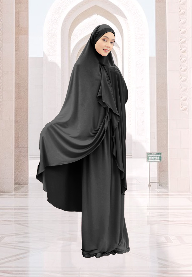 Zelena - Raudhia Prayer Set | Mukena French Khimar Set - Black - Dewasa