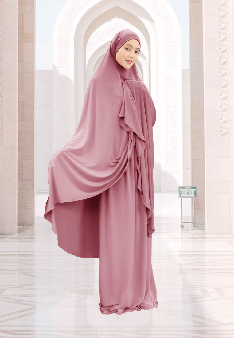 Zelena - Raudhia Prayer Set | Mukena French Khimar Set - Mauve - Dewasa