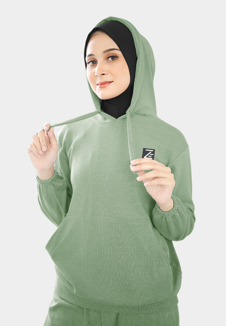 zelena Setelan Olahraga Wanita Keenan Hoodie Set Knit - Leaf Green