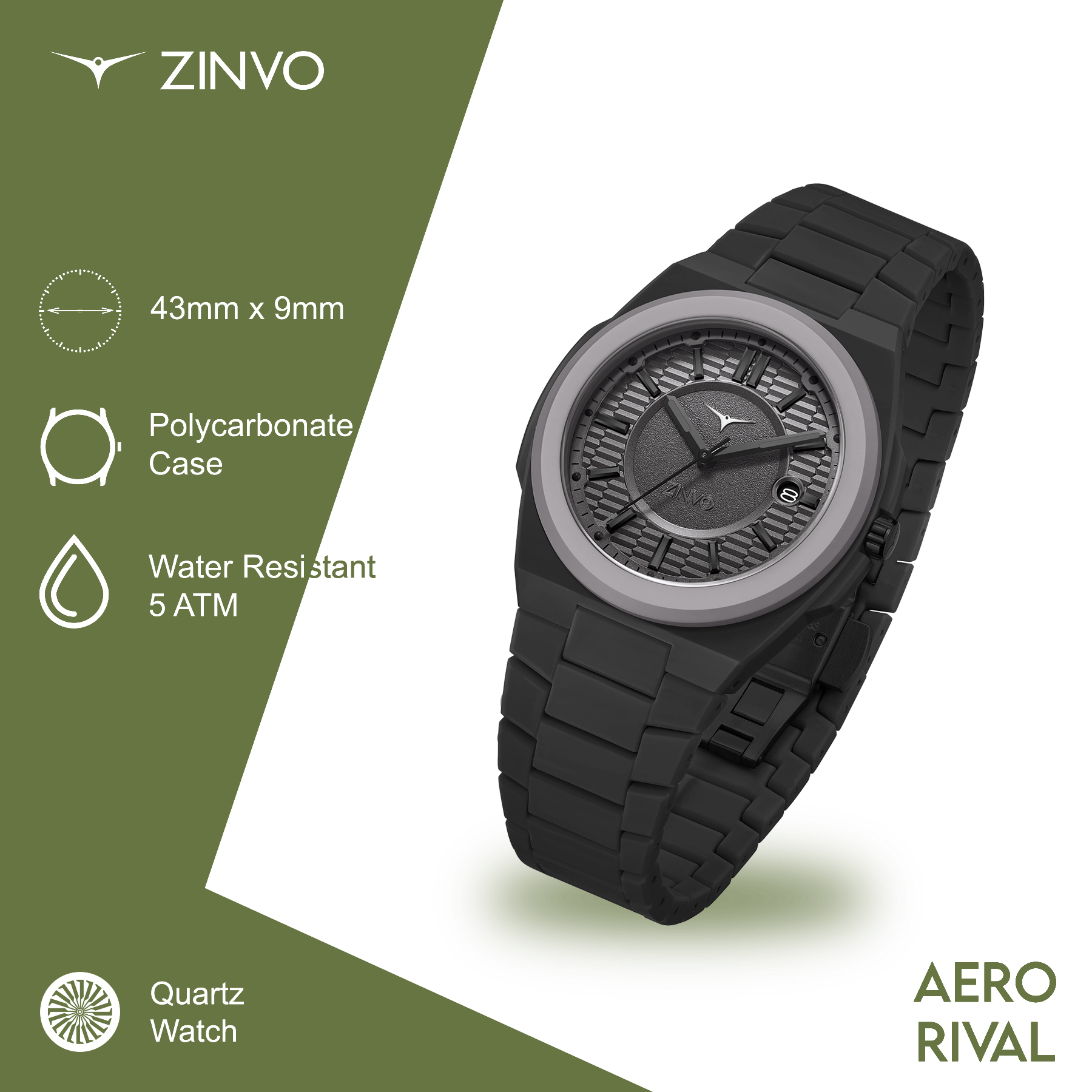 ZINVO Jam Tangan Quartz Analog Zinvo AeroRival Stealth Polycarbonate