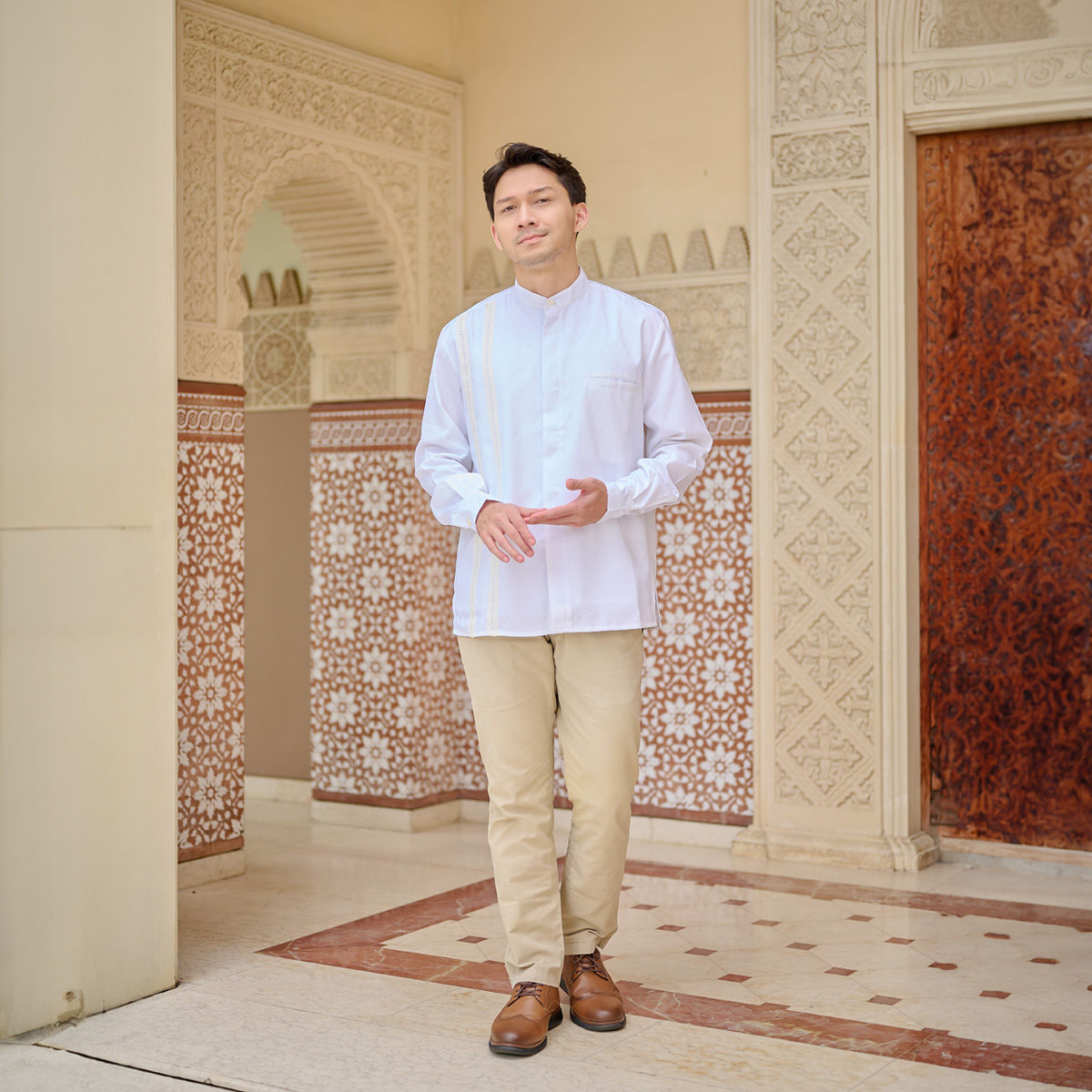 ZM Zaskia Mecca - Elgin White Kemeja Koko Pria Lengan Panjang - White Series - Binar Samudra