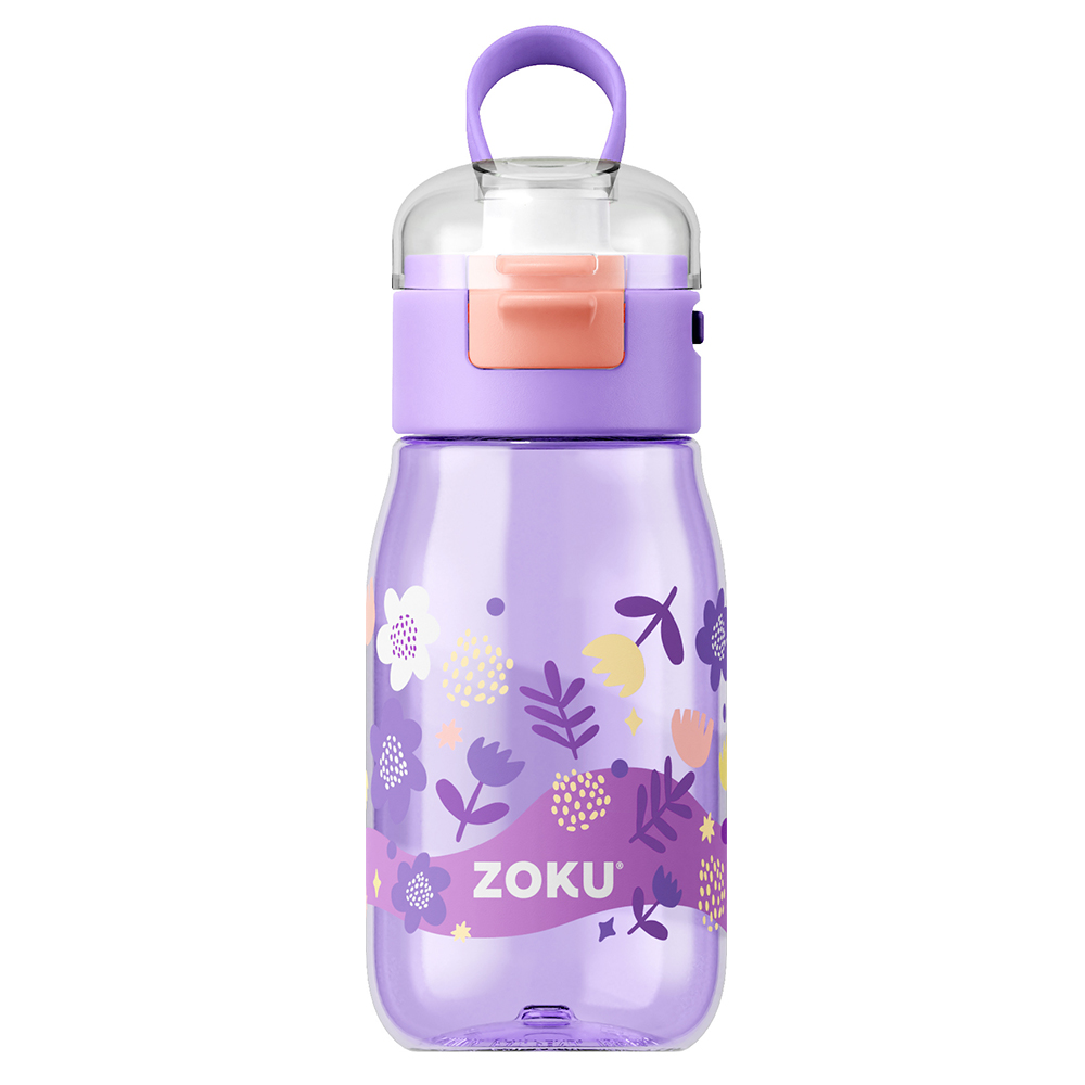 Zoku Purple Flowers Kids Flip Gulp Bottle - Botol Minum, Botol Minum Anak, Botol Minum teguk, Botol