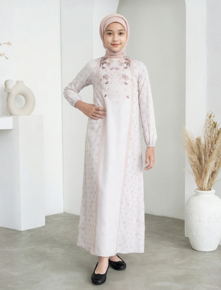 ZOYA Freesia Dress Girl Cream - Gamis Muslimah Anak Perempuan - Bahan Soft Polyester
