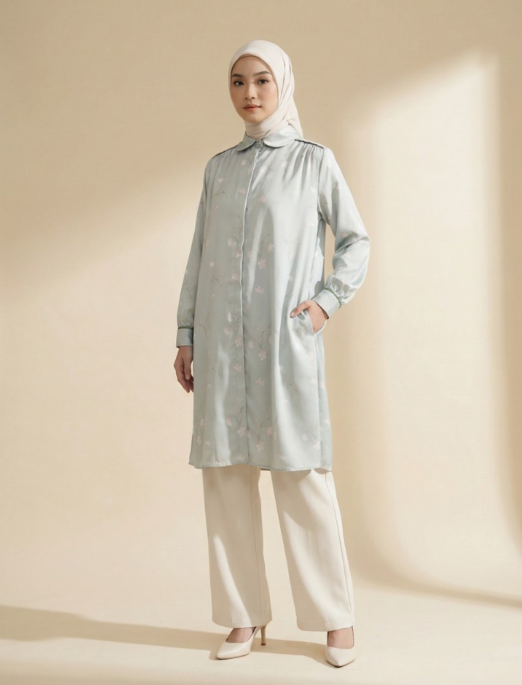 ZOYA Nayma Midi Dress Sage - Tunik Wanita Wudhu Busui Friendly - Bahan Premium Sateen